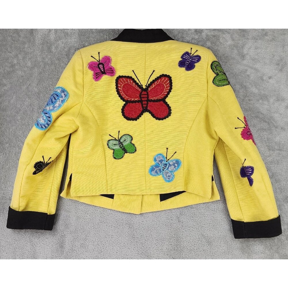 Anage Jacket Womens Small Yellow Black Butterfly Embroidered Button Up Vintage - Picture 2 of 9